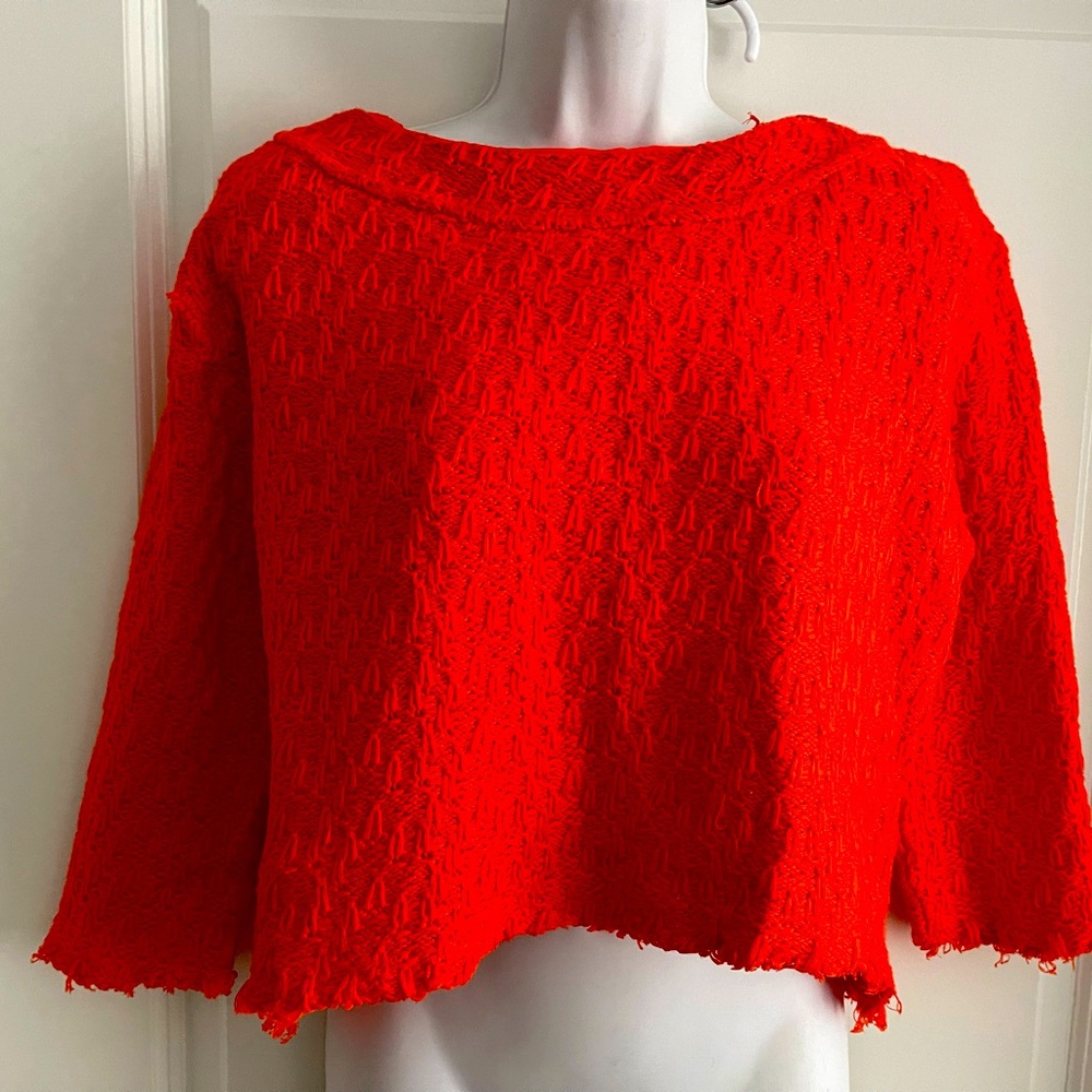 ZARA TWEED ORANGE SWEATER JUMPER Small Medium crop pullover! KNIT CARDIGAN
